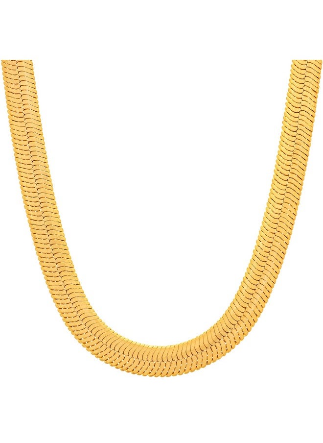 Lifetime Jewelry 7Mm Flexible Herringbone Chain Necklace 24K Real Gold Plated (18 Inches, Gold)  - Image 1