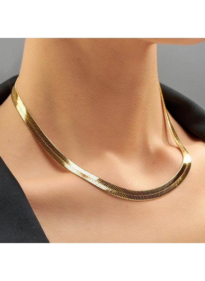 Lifetime Jewelry 7Mm Flexible Herringbone Chain Necklace 24K Real Gold Plated (18 Inches, Gold)  - Image 2