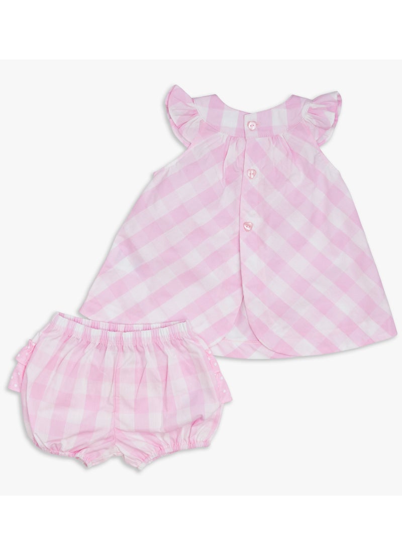 Moon فستان وبلومر قطن 100% من MOON 0-3 أشهر باللون الوردي - قماش مربعات وردية - Image 2