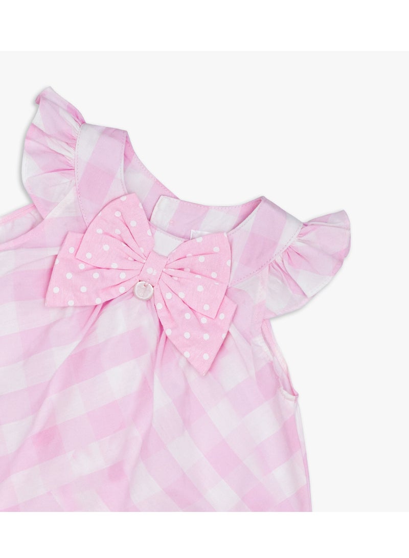 Moon فستان وبلومر قطن 100% من MOON 0-3 أشهر باللون الوردي - قماش مربعات وردية - Image 3