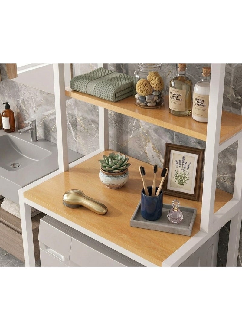 Stellar Stores Modern Bathroom Washing Machine Organizer & Space Saver, Over Washer Tower Stand, Laundry and Bathroom Storage Rack Shelves, Vanity Storage Unit (Color : White) - Image 5