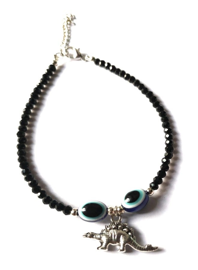 Jyokrish Handmade White Metal black Beads hanging Daynasor with blue evil eye chain anklet For Women | girls | Nazariya |Payal | Nazar Battu | single leg |free size - Image 1