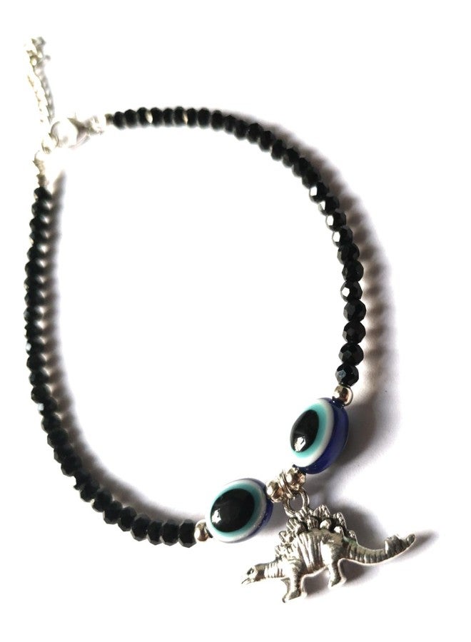 Jyokrish Handmade White Metal black Beads hanging Daynasor with blue evil eye chain anklet For Women | girls | Nazariya |Payal | Nazar Battu | single leg |free size - Image 2