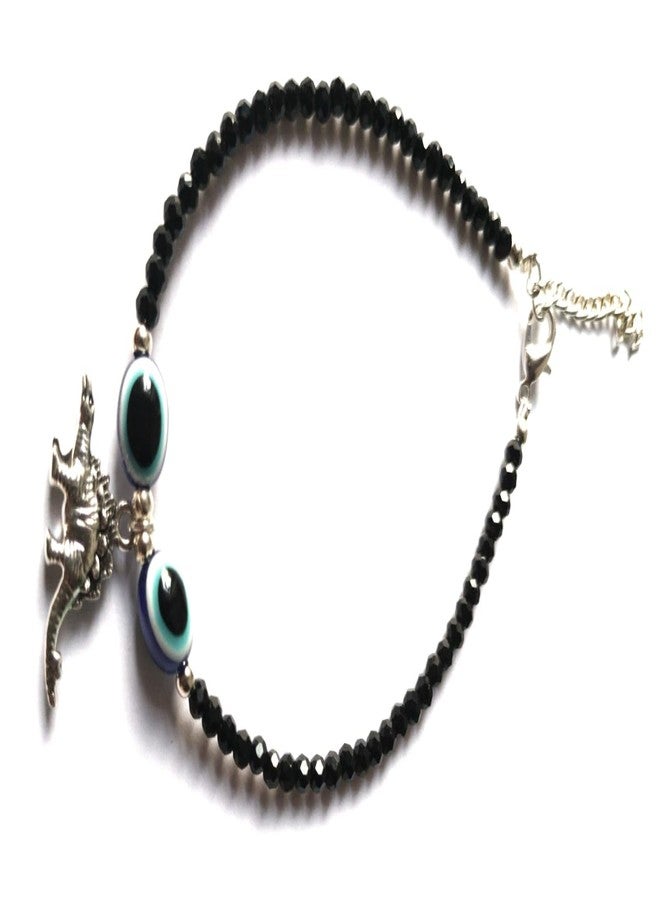 Jyokrish Handmade White Metal black Beads hanging Daynasor with blue evil eye chain anklet For Women | girls | Nazariya |Payal | Nazar Battu | single leg |free size - Image 4
