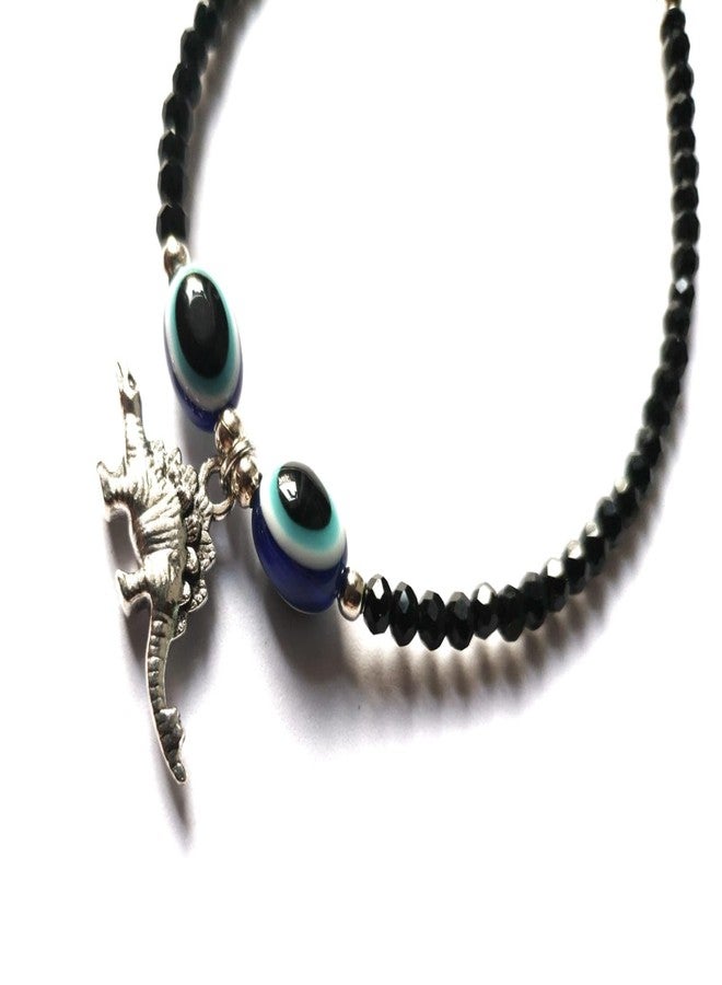 Jyokrish Handmade White Metal black Beads hanging Daynasor with blue evil eye chain anklet For Women | girls | Nazariya |Payal | Nazar Battu | single leg |free size - Image 3