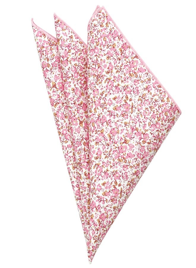 BELLUNO Printed Floral Cotton Pocket Square for Men, Pink Daisy - Image 3