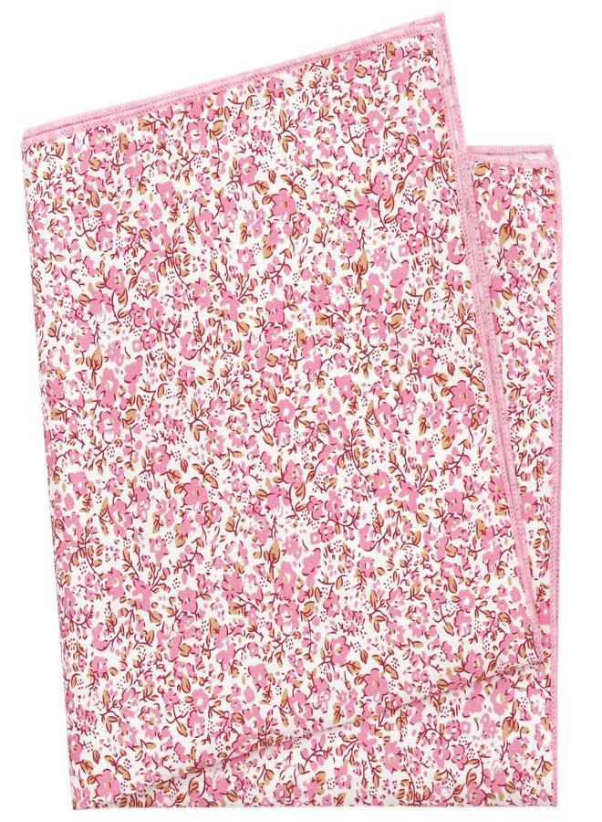 BELLUNO Printed Floral Cotton Pocket Square for Men, Pink Daisy - Image 1