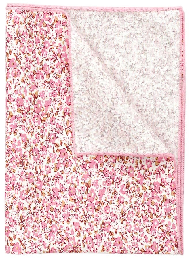 BELLUNO Printed Floral Cotton Pocket Square for Men, Pink Daisy - Image 2