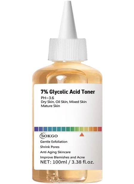 Sokgo 7 Glycolic Acid Exfoliating Toner Exfoliating Facial Toner Smooth Skin Even Tone Hydrating Formula Pore Minimizer Large Unscented 