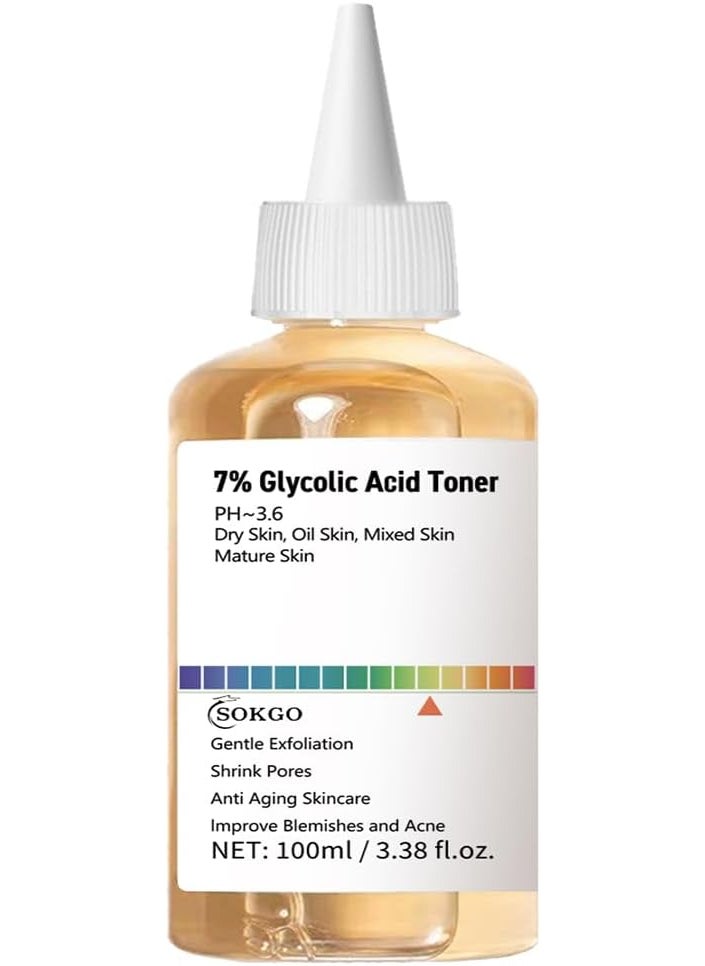 Sokgo 7 Glycolic Acid Exfoliating Toner Exfoliating Facial Toner Smooth Skin Even Tone Hydrating Formula Pore Minimizer Large Unscented 