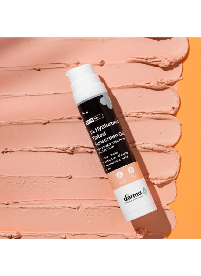 THE derma Co - The Derma Co 1% Hyaluronic Tinted Sunscreen Gel for Broad Spectrum Protection - 50g - Image 1