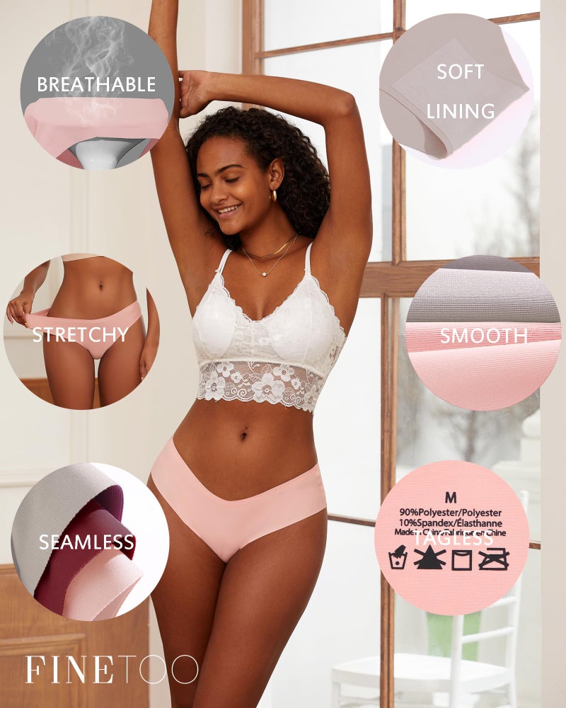 FINETOO Womenâ€™s Seamless Underwear Soft Stretch Briefs Invisibles Hipster V Cut cheeky No Show Bikini Panties 5 pack XS-L (M) - Image 4