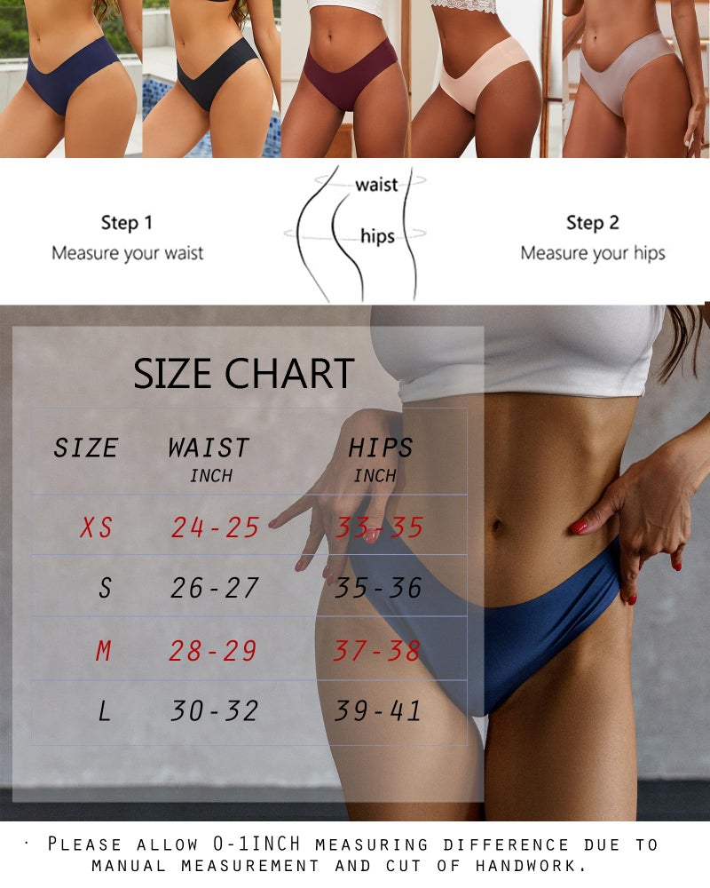 FINETOO Womenâ€™s Seamless Underwear Soft Stretch Briefs Invisibles Hipster V Cut cheeky No Show Bikini Panties 5 pack XS-L (M) - Image 5