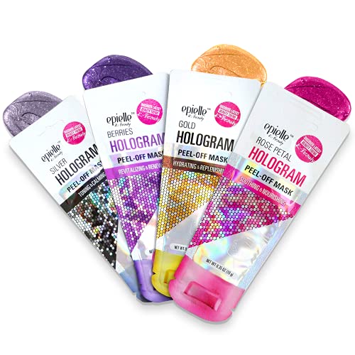 Epielle Hologram Peel Off Face Masks, Glitter Peel Off Mask, 4 Variety Pack (Single Use Testers), Beauty Gift, Gift Set, Spa Day - Image 1