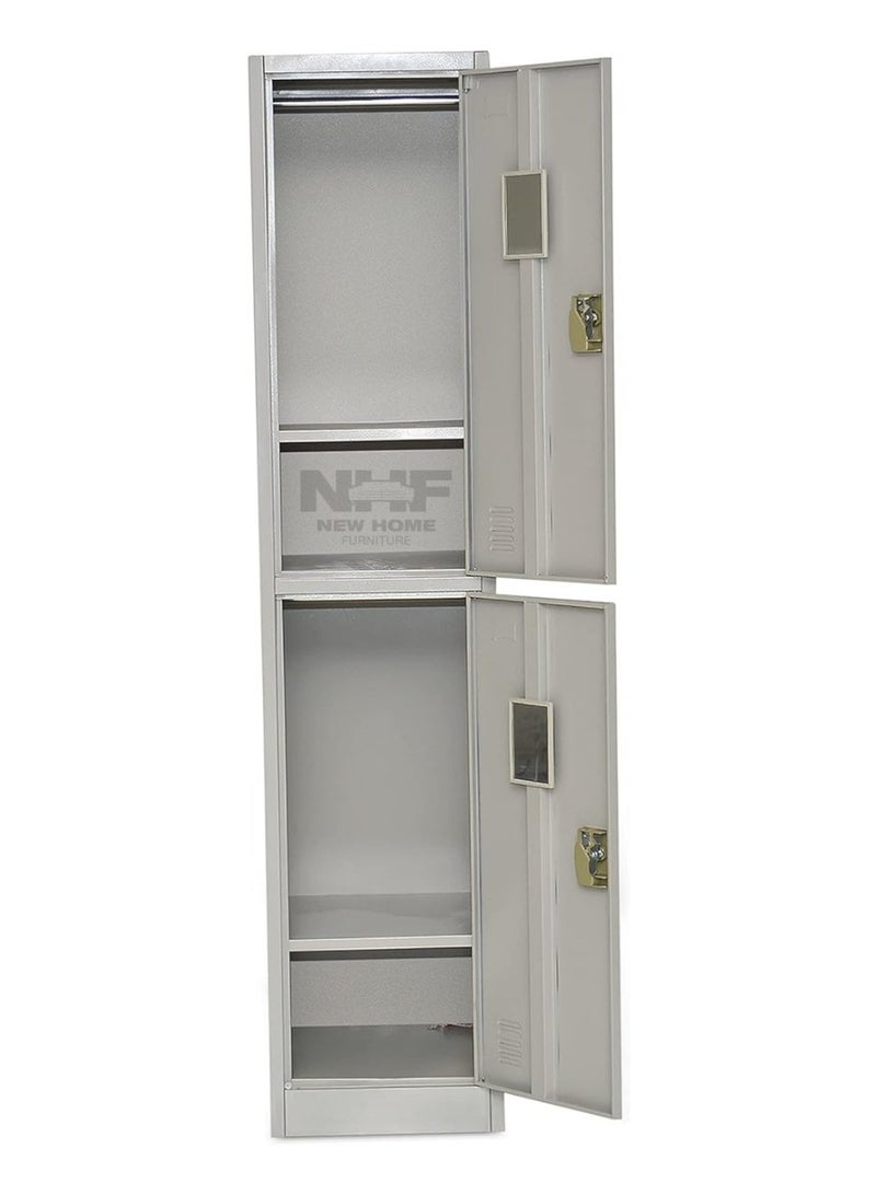 New Home Furniture, NHF-2T Metal Locker Cabinet, Grey, H185x W40x D45cm, 2-Door with Lock and Keys, Steel Storage with Shelves and Ventilation - Image 3