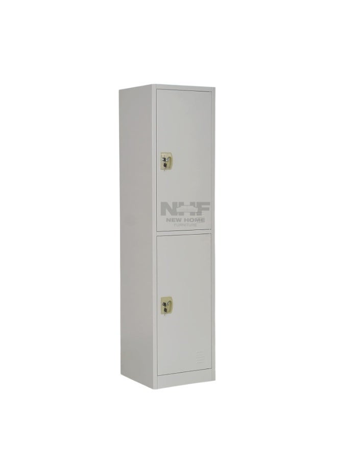 New Home Furniture, NHF-2T Metal Locker Cabinet, Grey, H185x W40x D45cm, 2-Door with Lock and Keys, Steel Storage with Shelves and Ventilation - Image 2