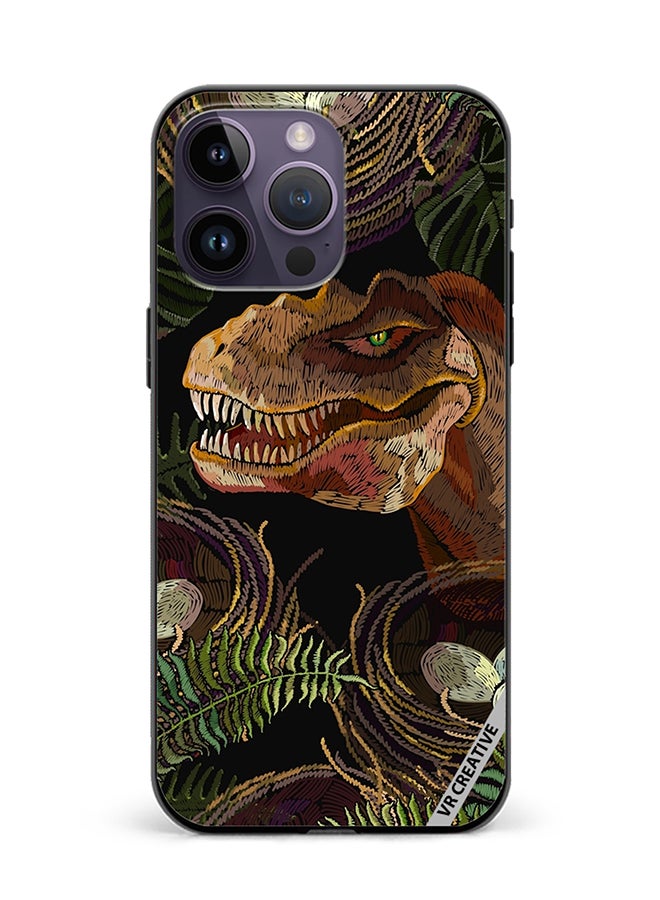 VR CREATIVE Protective Case Cover For Apple iPhone 15 Pro Tyrannosaurus Rex Head, Palm Leaves And Eggs In Bird Nest Design Multicolour - Image 1