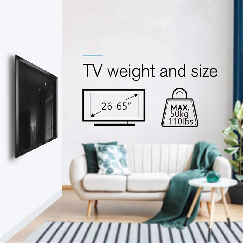 Universal Fixed TV Wall Mount Bracket Black Supports 26 to 65 Inch Flat Curved Screens - Image 4