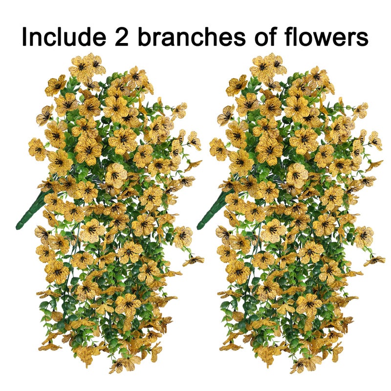 HyeFlora Artificial Hanging Flowers for Outdoors Decoration, 2pcs Fake Daisy with Eucalyptus Leaves for Garden Yard Porch (Yellow) - Image 2