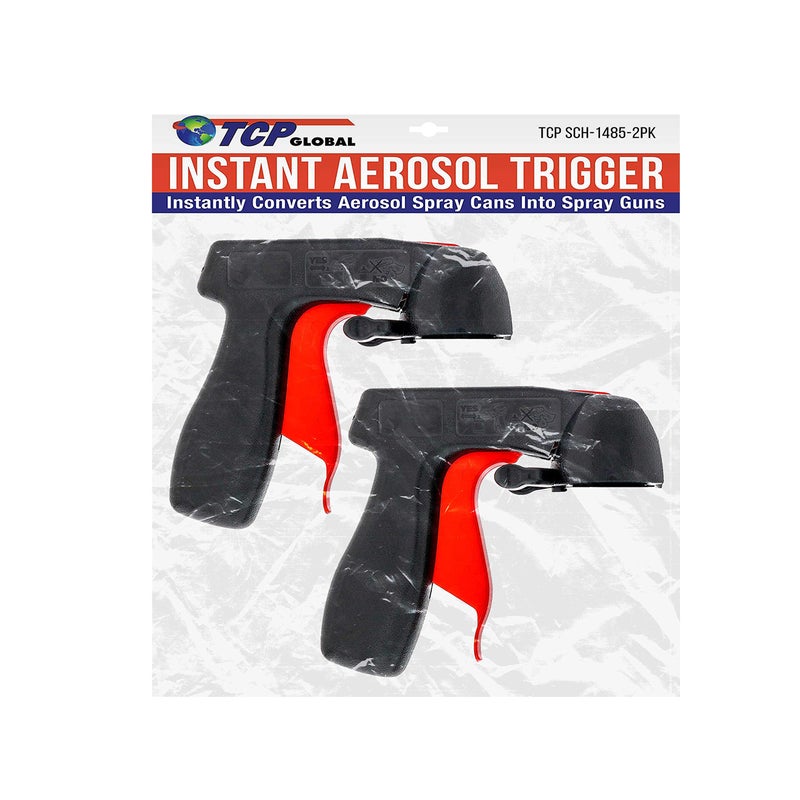 TCP Global Instant Aerosol Trigger Handle (Pack of 2), Instantly Converts Spray Cans into Spray Guns - Full Hand Grip, Reusable, Easy to Clip-On & Off - Universal Fit, Use on Spray Paint, Adhesives, Lubricants - Image 1