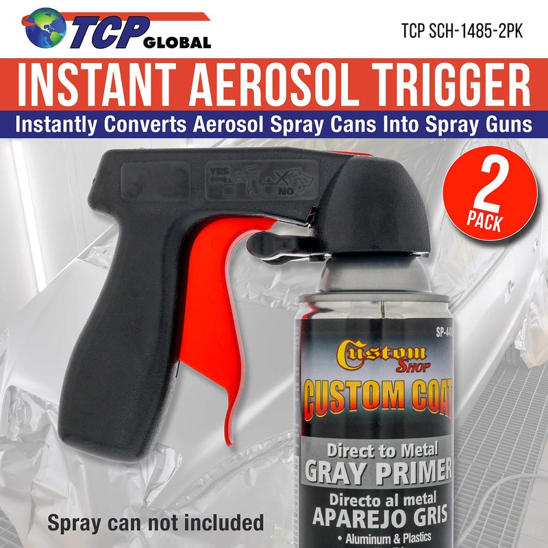 TCP Global Instant Aerosol Trigger Handle (Pack of 2), Instantly Converts Spray Cans into Spray Guns - Full Hand Grip, Reusable, Easy to Clip-On & Off - Universal Fit, Use on Spray Paint, Adhesives, Lubricants - Image 2