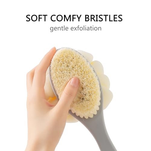 Arswin Shower Body Brush,Soft Bristles And Large Pumpkin Loofah With Curved 16" Long Anti-Slip Handle, Back Scrubber Bath Mesh Sponge For Skin Exfoliating,Massage For Wet Or Dry, Unisex(Grey) - Image 3