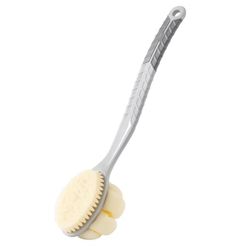 Arswin Shower Body Brush,Soft Bristles And Large Pumpkin Loofah With Curved 16" Long Anti-Slip Handle, Back Scrubber Bath Mesh Sponge For Skin Exfoliating,Massage For Wet Or Dry, Unisex(Grey) - Image 1