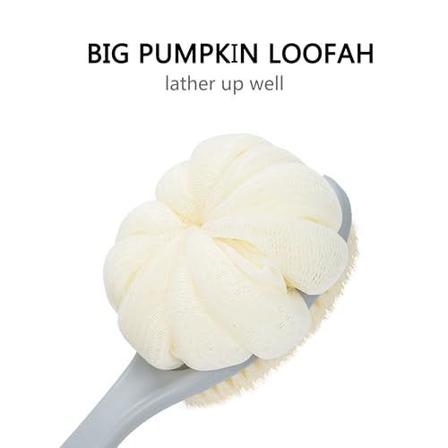 Arswin Shower Body Brush,Soft Bristles And Large Pumpkin Loofah With Curved 16" Long Anti-Slip Handle, Back Scrubber Bath Mesh Sponge For Skin Exfoliating,Massage For Wet Or Dry, Unisex(Grey) - Image 4