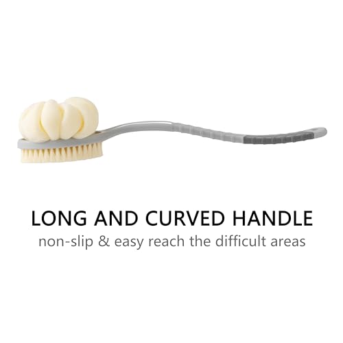 Arswin Shower Body Brush,Soft Bristles And Large Pumpkin Loofah With Curved 16" Long Anti-Slip Handle, Back Scrubber Bath Mesh Sponge For Skin Exfoliating,Massage For Wet Or Dry, Unisex(Grey) - Image 2