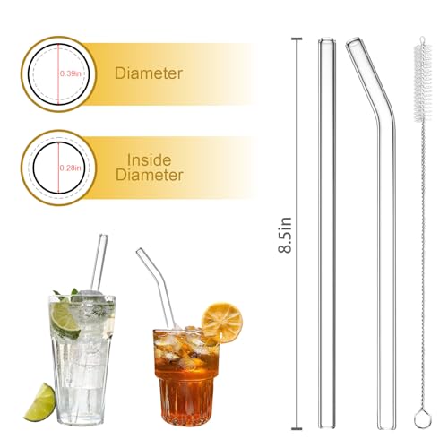 CEDIDJAC 16 PCS Reusable Glass Straws Set 6 Straight & 6 Bent Clear Drinking Straws (8.5''x10mm) with 4 Cleaning Brushes，Perfect for Smoothies, Milkshakes, Coffee, Juice, Milk, Cocktails - Image 2