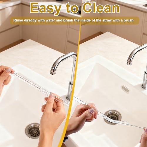 CEDIDJAC 16 PCS Reusable Glass Straws Set 6 Straight & 6 Bent Clear Drinking Straws (8.5''x10mm) with 4 Cleaning Brushes，Perfect for Smoothies, Milkshakes, Coffee, Juice, Milk, Cocktails - Image 4