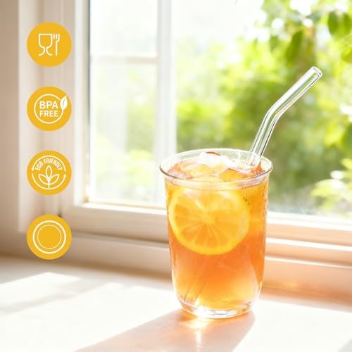 CEDIDJAC 16 PCS Reusable Glass Straws Set 6 Straight & 6 Bent Clear Drinking Straws (8.5''x10mm) with 4 Cleaning Brushes，Perfect for Smoothies, Milkshakes, Coffee, Juice, Milk, Cocktails - Image 3