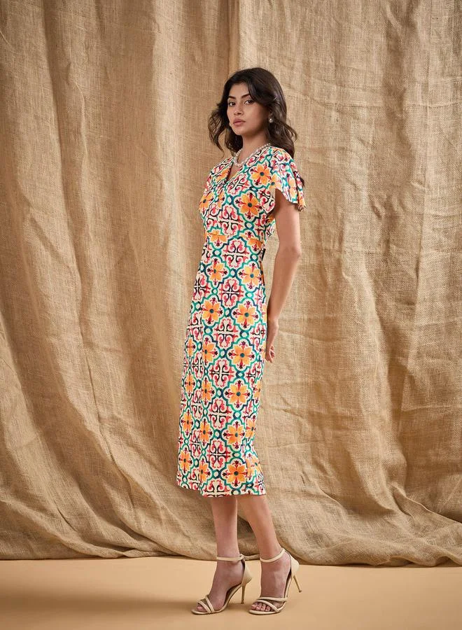 SASSAFRAS Printed V-neck Dress