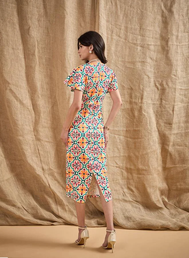 SASSAFRAS Printed V-neck Dress