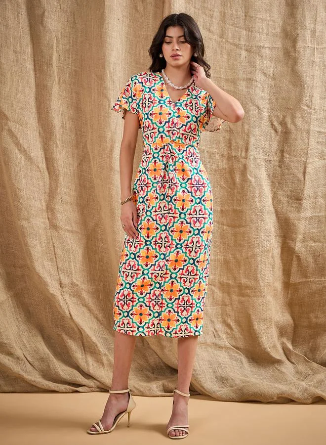 SASSAFRAS Printed V-neck Dress