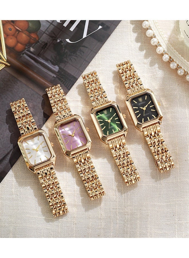 DUNISO Women's Leather Rectangle Watch with White Dial,  Quartz Movement Fancy Wrist Watch,（Golden） - Image 3