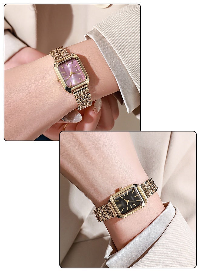 DUNISO Women's Leather Rectangle Watch with White Dial,  Quartz Movement Fancy Wrist Watch,（Golden） - Image 4