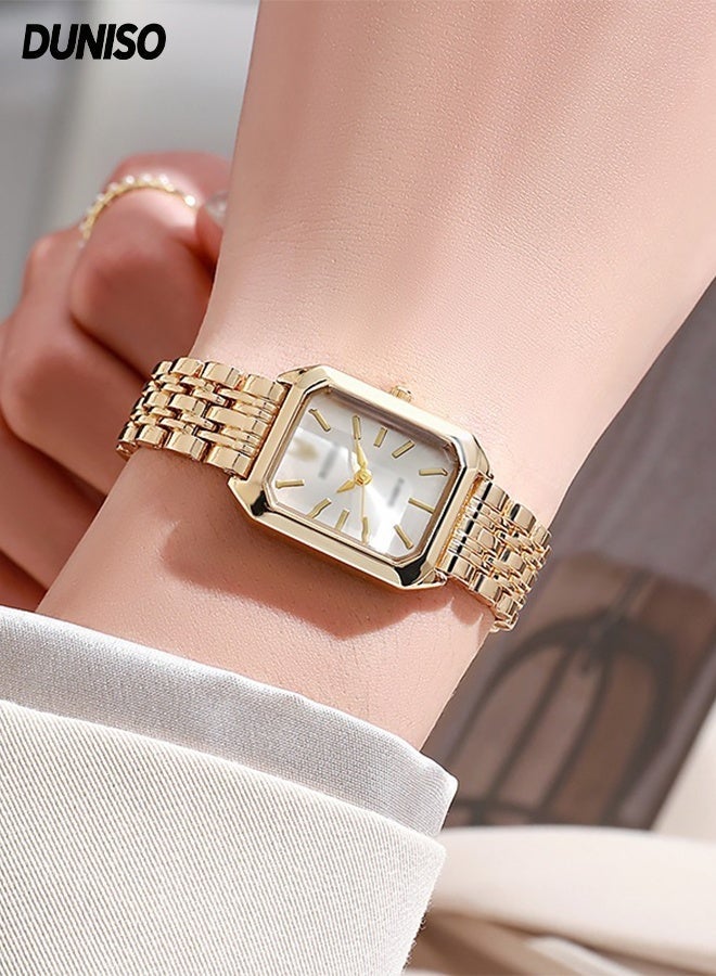 DUNISO Women's Leather Rectangle Watch with White Dial,  Quartz Movement Fancy Wrist Watch,（Golden） - Image 1