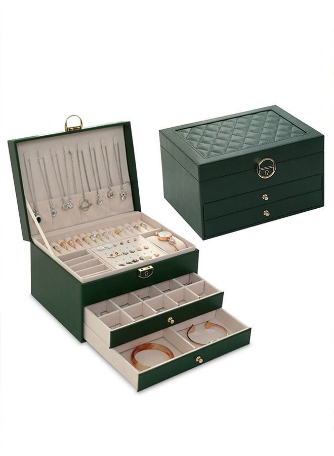 HomarKet 3-Layer PU Leather Jewellery Storage Box Makeup Cosmetic Case Lightweight Multifunction Jewelry Case for Women - Image 2