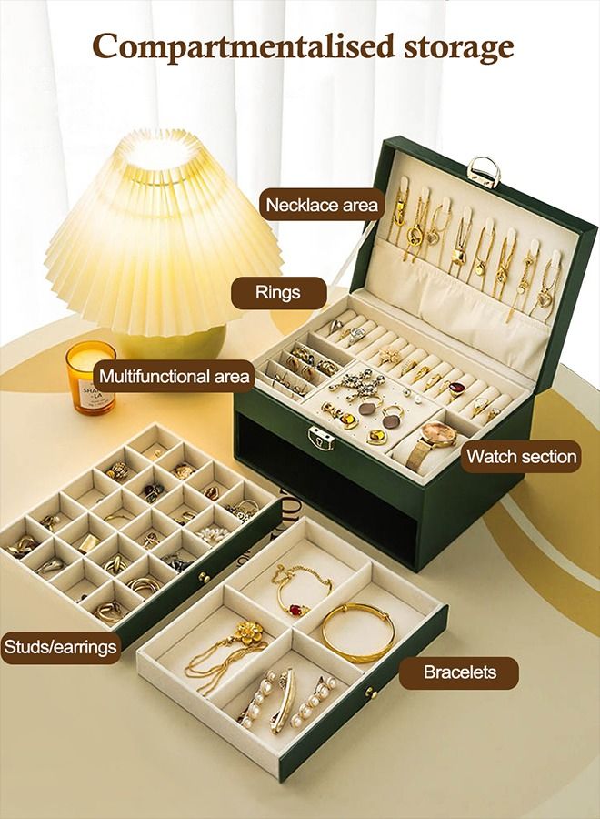 HomarKet 3-Layer PU Leather Jewellery Storage Box Makeup Cosmetic Case Lightweight Multifunction Jewelry Case for Women - Image 3