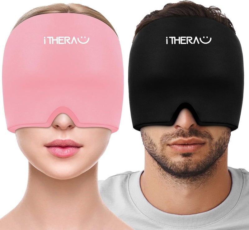 I-THERA-U iTHERAU Migraine Ice Head Wrap-Headache Relief Hat, Migraine Relief Cap, Cold Therapy Headache Relief Cap Pink&Black Headache Ice Pack for Puffy Eyes, Tension, Sinus & Stress Relief