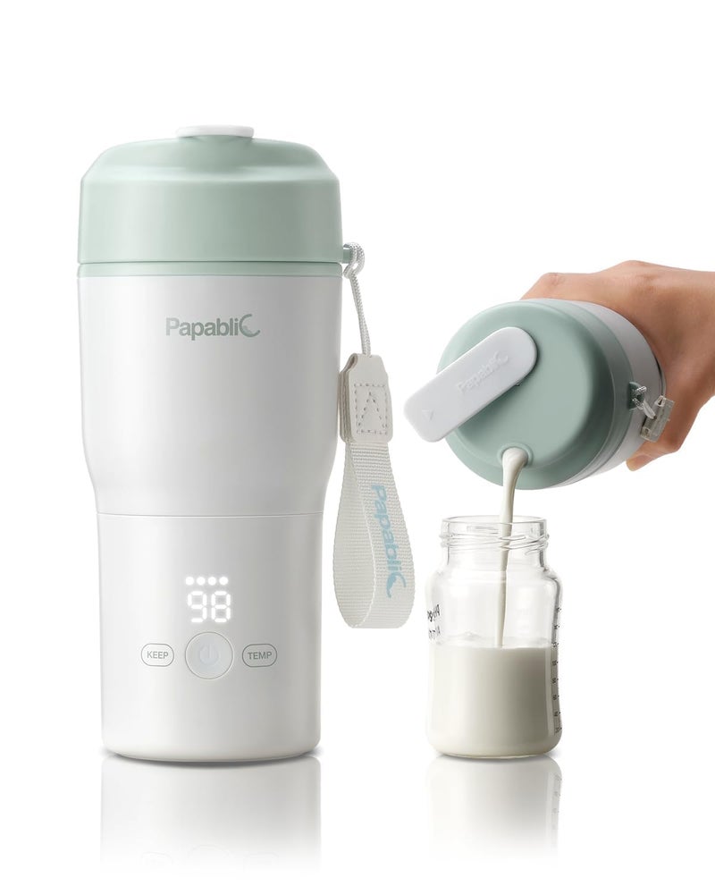Papablic Portable Bottle Warmer, 85W Fast Baby Bottle Warmer for Travel & Home, Heats Breastmilk & Formula & Water, 4 Temperature Settings, Wide Mouth, Fits Car Cup Holder, RechaSeasalt Blue - Image 1