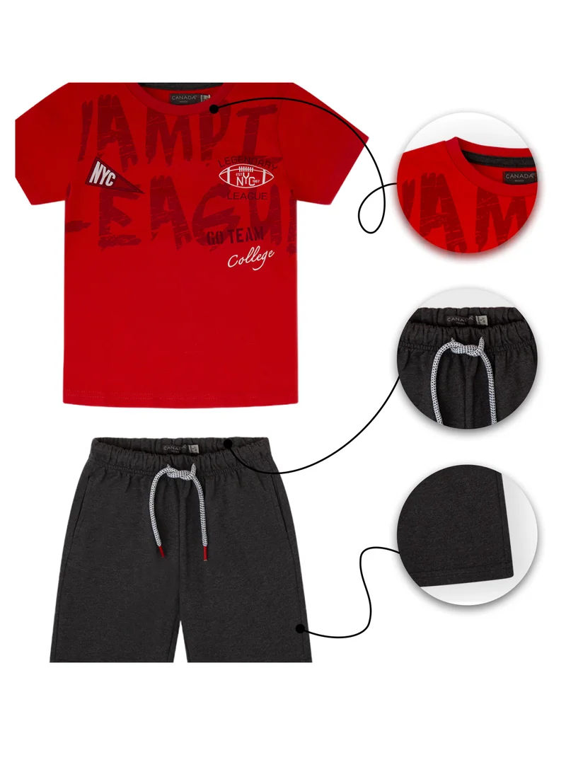 CANADA HOUSE Soft and Comfortable 100% Cotton Comfortable Summer Set T-Shirt and Shorts For Boys