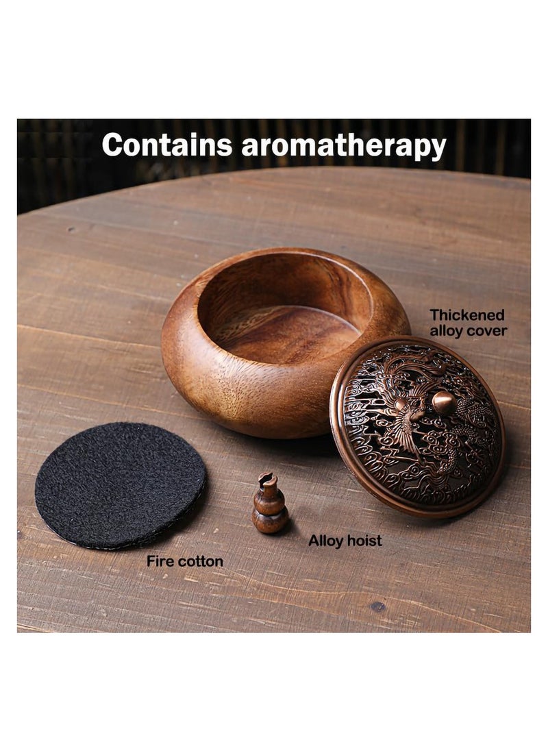 KASTWAVE Premium Wooden Incense Burner Holder with Ash Catcher (Round)-100% Natural Walnut Wood Insense Sticks Holder-Modern Luxurious Design for Home-Great Gift for Loved Ones  - Image 4