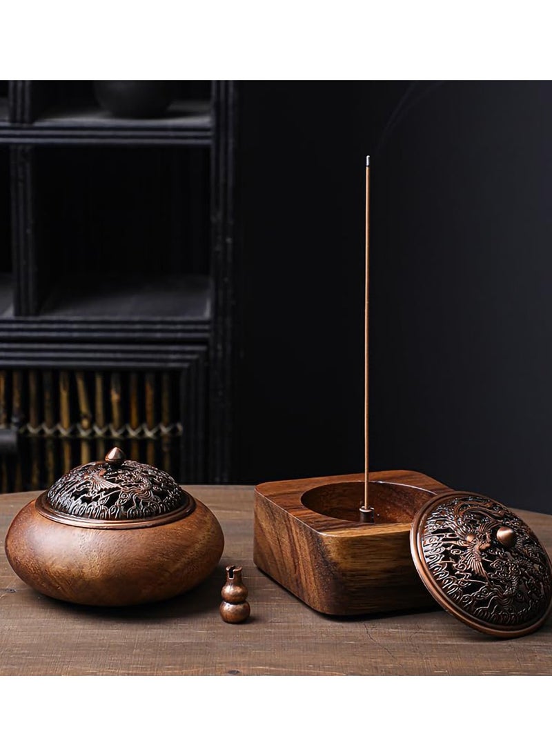 KASTWAVE Premium Wooden Incense Burner Holder with Ash Catcher (Round)-100% Natural Walnut Wood Insense Sticks Holder-Modern Luxurious Design for Home-Great Gift for Loved Ones  - Image 2