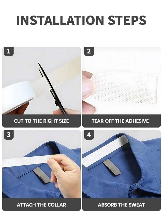 2 Pack Disposable Collar Protectors, Self-Adhesive Shirt Collar Liners, Invisible Sweat Pads for Shirts (2.5 cm x 8 m)
