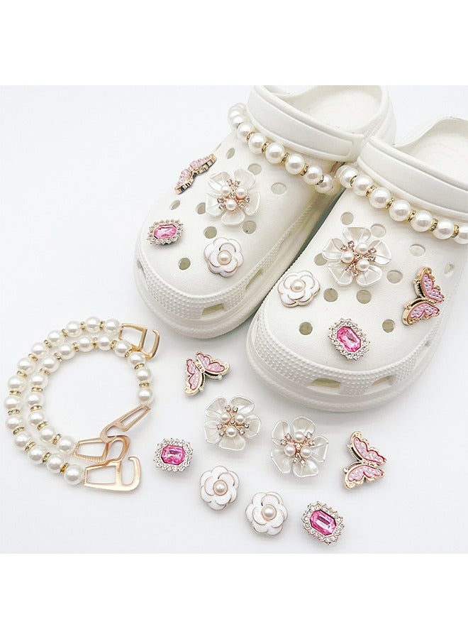 HY 10 PCS Bling Shoe Charms, Pearl Diamond Chain Shiny Little Bear Charms Decoration, Favors Gifts for Birthday Party - Image 1