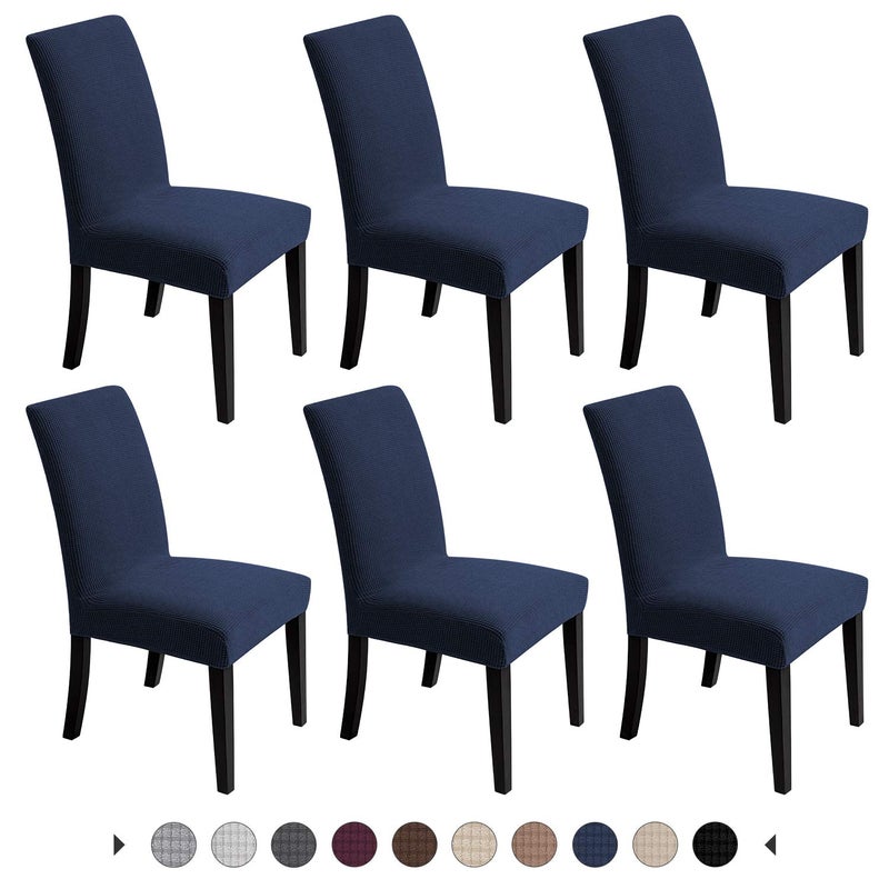 Chair Covers for Dining Room  Stretch Chair Slipcovers for Decorative Seat Protector Armless Removable Washable Elastic Dinner Universal Spandex Solid Chair Slip Covers Set Navy