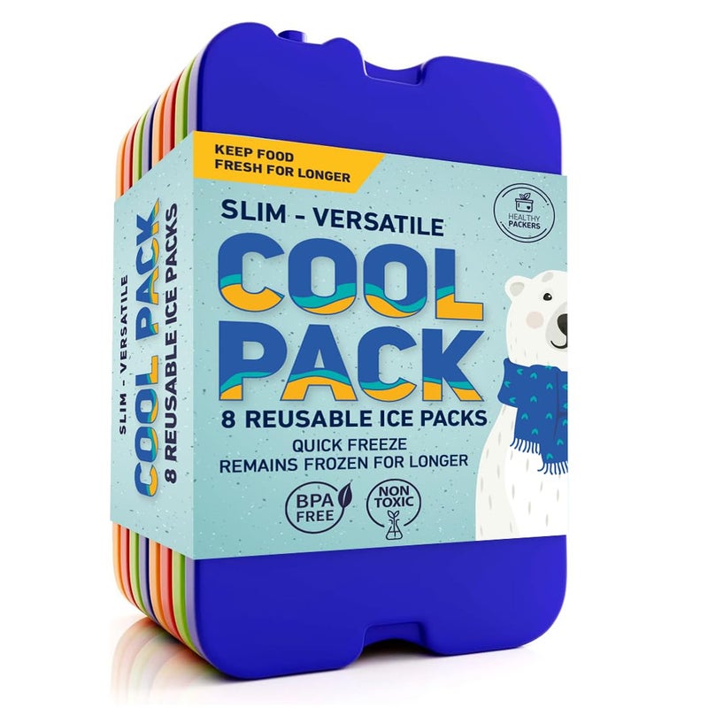 Healthy Packers Ice Packs for Lunch Bags  Original Cool Pack  Slim  LongLasting Reusable Ice Pack for Lunch Box Lunch Bag and Cooler  Freezer Packs for Coolers Set of 8 