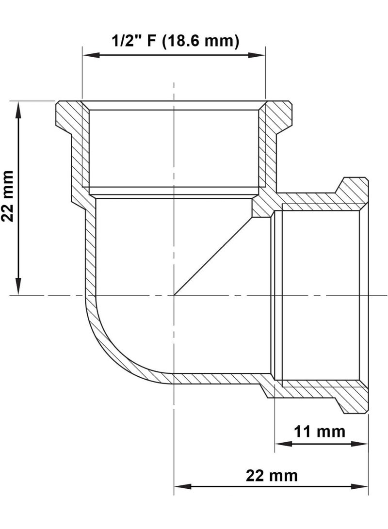 وصلة كوع انثى × انثى 1.2 سم (0.5 بوصة) مطلية بالكروم بي اس بي، سن لولبي عالي الجودة - Image 2